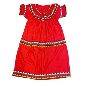 RARE 1970s Vintage American Red Patchwork Maxi Dress